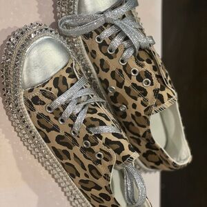 Leopard Print Women's Sneakers with Silver Accents
